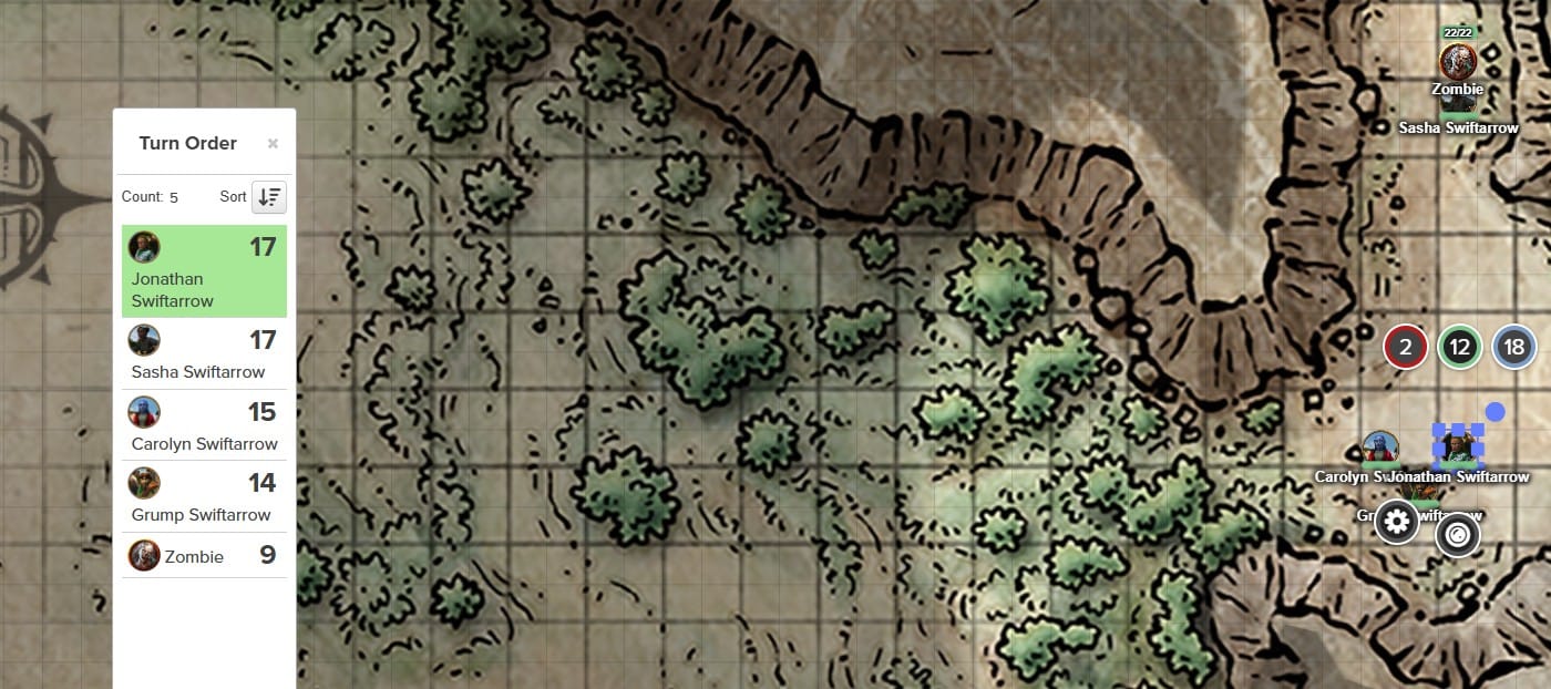 RPG Combat Map with Initiative Tracker